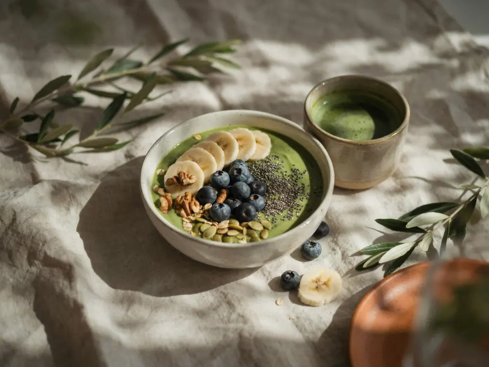 Bol de comida real con fruta, frutos secos y semillas